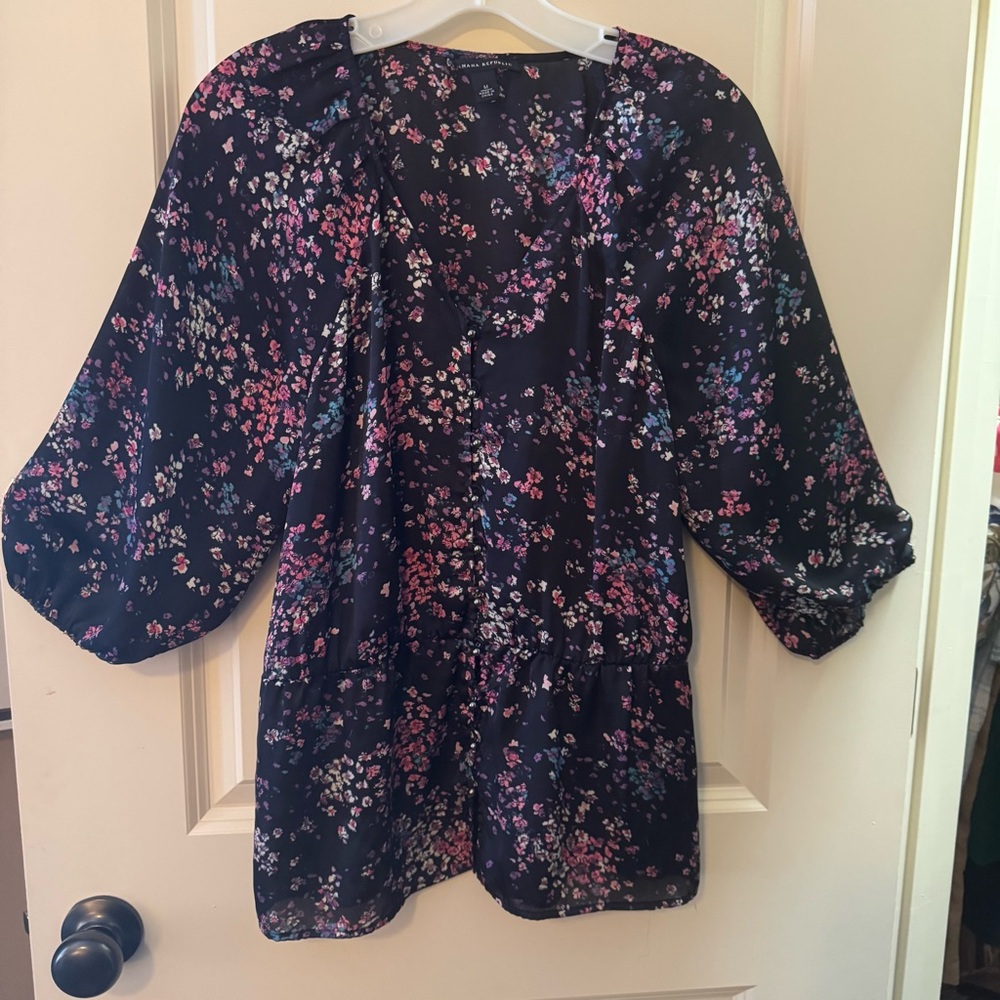 Banana Republic Floral Blouse - Navy and Pink